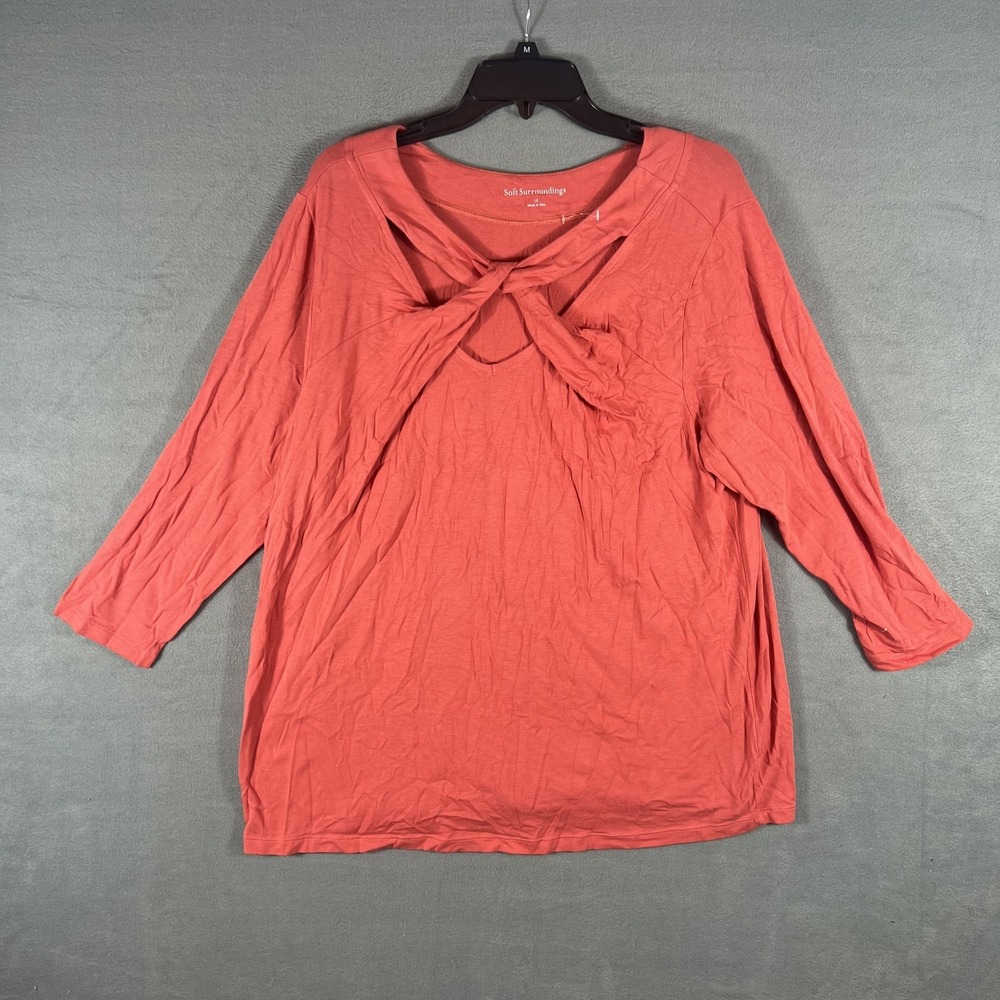 Soft Surroundings Women's 1X Plus Coral Twist Front Cutout Knit Top Tunic Blouse